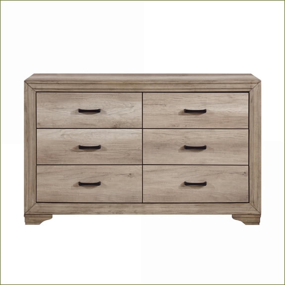 Dressers, Rustic Contemporary 6-Drawer with Black Hardware, Natural Finish | Natural | Wood