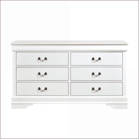 Dressers Traditional Louis Philippe Style 6-Drawer White Wood & Engineered Wood | White | Wood