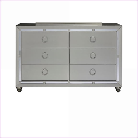 Dressers, Traditional Silver with Mirror Accents & Spacious Drawers | Silver+Grey | Solid Wood+MDF