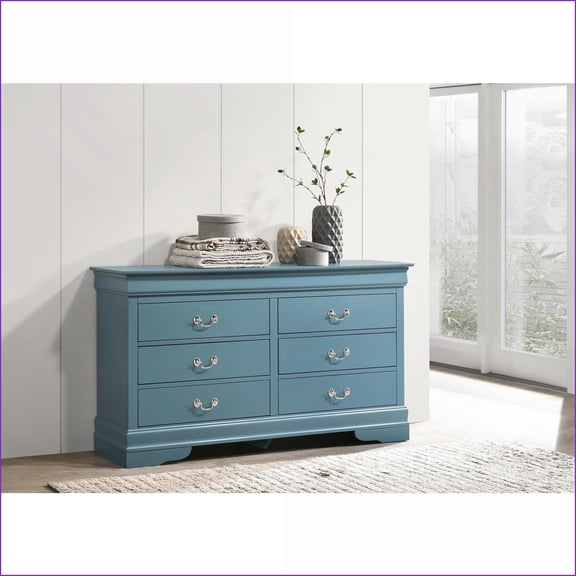 Dressers Traditional Teal with Ample Storage | No Assembly | 33"H x 57"W x 16"D | Teal | Particle Board