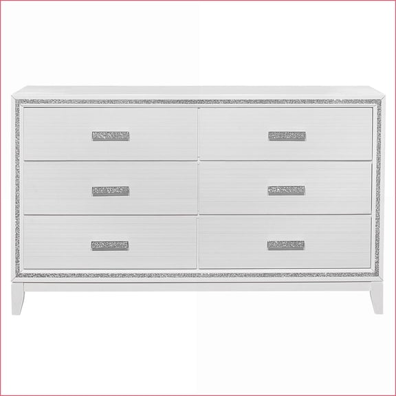 Dressers: Transitional Glam Glitter White Dresser with Spacious Drawers | White | Solid Wood+MDF