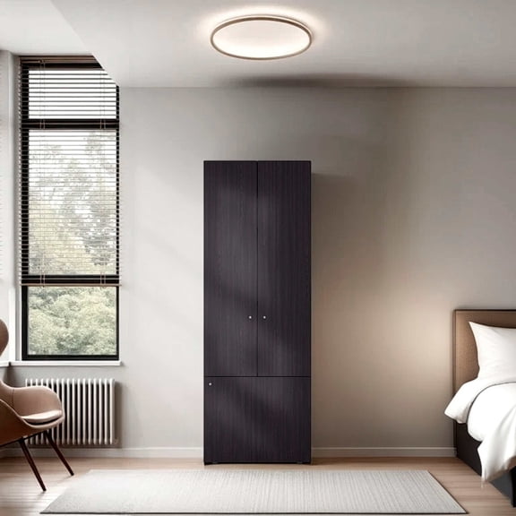 Dressers Wenge 3-Door Tall Wardrobe Cabinet with 4 Shelf,Chests Of Drawers