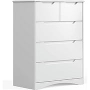 Dressers for Bedroom, Lofka 5 Drawers Dresser with Cutout Handles, Wood Storage Cabinet for Living Room, White