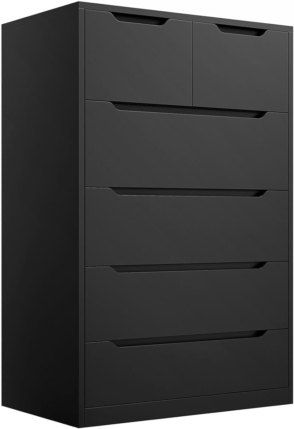Dressers for Bedroom, Lofka 6 Drawers Dresser with Cutout Handles, Wood Storage Cabinet for Living Room, Black