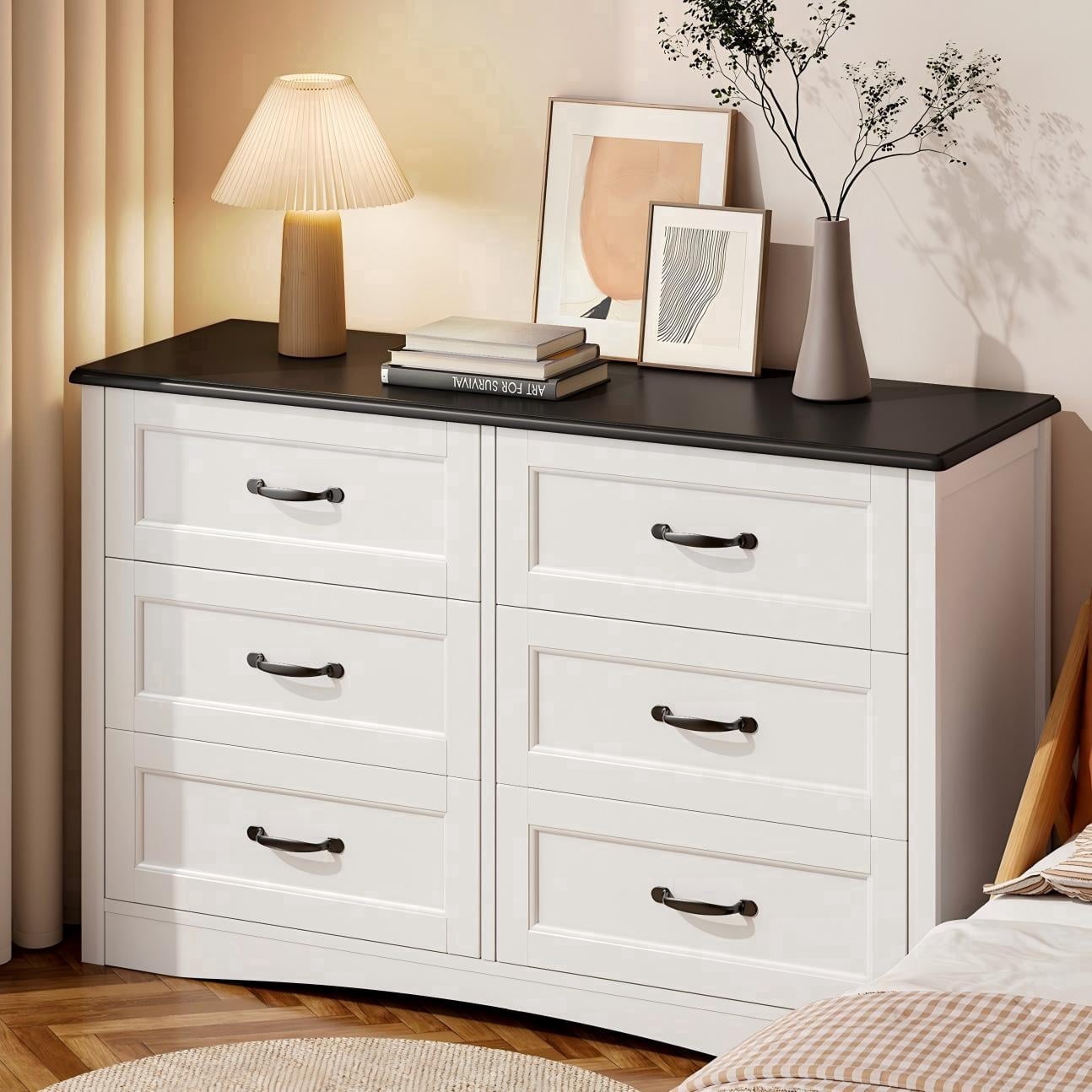 black led dresser Garvee Black Dresser with LED Light, 6 Drawers, Wooden, Charging Station, Modern Design, Bedroom, Hallway, TV Stand