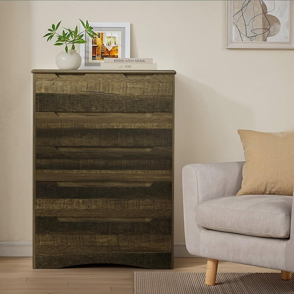 Dressers for Bedroom, Lofka 6 Drawers Dresser with Cutout Handles, Wood Storage Cabinet for Living Room, Dark Brown