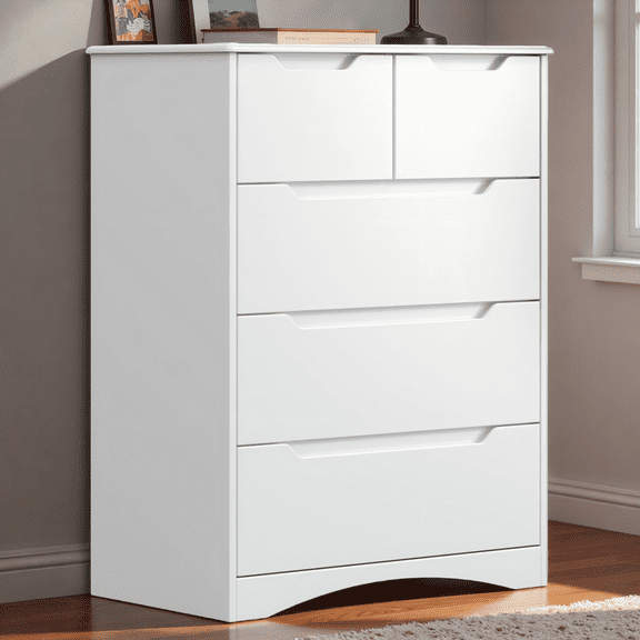 Lofka 5-Drawer Dresser for Bedroom, Apartment Saver! Easy Assembly, Anti-Tip Kit, White Modern Storage Cabinet for Small Space