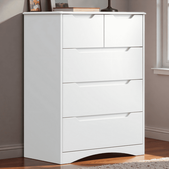 Lofka 5-Drawer Dresser for Bedroom, Apartment Saver! Easy Assembly, Anti-Tip Kit, White Modern Storage Cabinet for Small Space