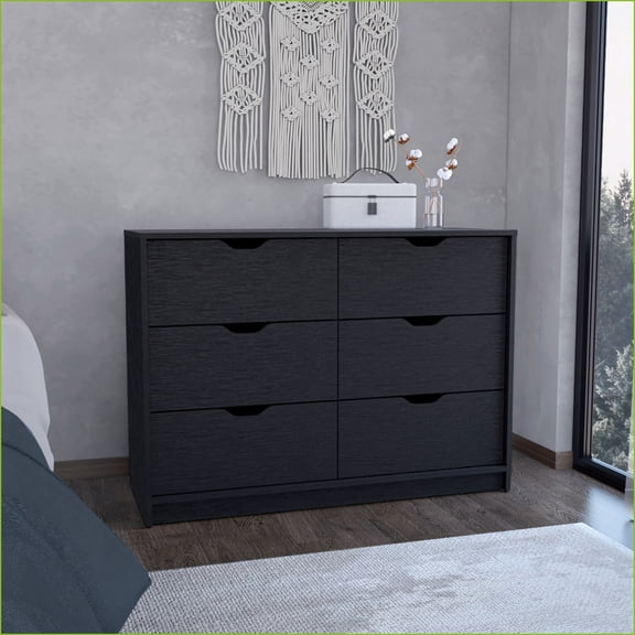 Dressers | Basilea 4-Drawer Double Dresser with 2 Pull-Down Cabinets | Black | Particle Board
