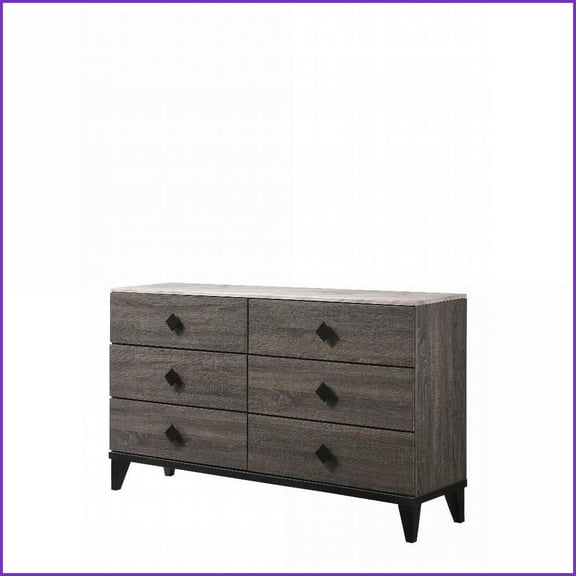 Dressers with 6 Drawers, Modern Rustic Gray Oak & Faux Marble Top | Gray | Faux Marble