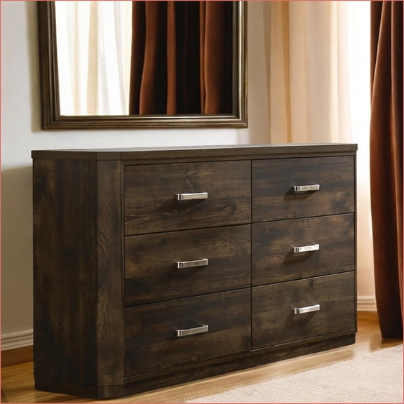 Dressers with 6 Drawers, Rustic Walnut Finish | Synthetic Wood | Walnut