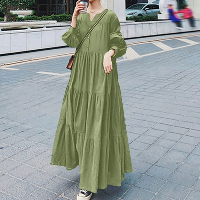 Dresses 2024 Fashion Long large swing dress fall longsleeved Vneck