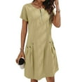 thumbnail image 1 of Dresses, 2025 Summer Casual Elegant Short Sleeve Tshirt Dress With Zipper Neck Pockets Lightweight Linen Daily Wear Beach Wedding Guest Easter Boho Dresses Casual Maxi Dresses (XXL, Khaki) ZMTing, 1 of 3