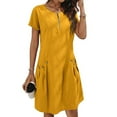thumbnail image 1 of Dresses, 2025 Summer Casual Elegant Short Sleeve Tshirt Dress With Zipper Neck Pockets Lightweight Linen Daily Wear Beach Wedding Guest Easter Boho Dresses Cocktail Dresses (M, Yellow) ZMTing, 1 of 3