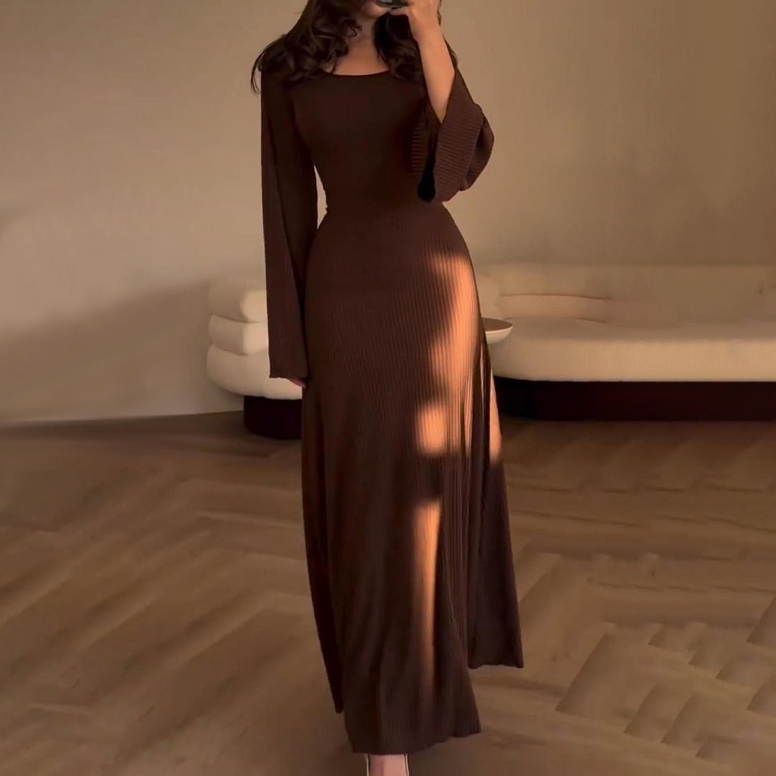 Dresses,Black Church Dresses for Women Casual Dresses for Women Winter Dresses with Sleeves Umgee Dresses for Women Linen Dresses for Women 2024,Brown L