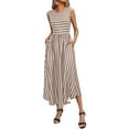thumbnail image 1 of Dresses, Casual Round Neck Striped Tank Dress Elegant Boho Floral Summer Dress 2025 For Easter Wedding Guest Beach Party Sleeveless Maxi With Pockets Women'S Dress (L, Khaki) ZMTing, 1 of 2