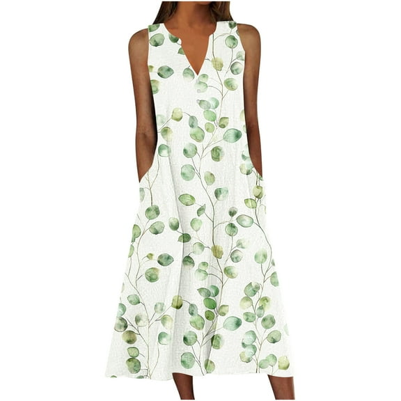 Dresses Under $10! Xqxayjr Maxi Dresses with Pockets for Women Sleeveless Vintage Floral Print Flowy Holiday Vacation Dress Plus Size V Neck Long Casual Tank Tshirt Wedding Guest Dresses