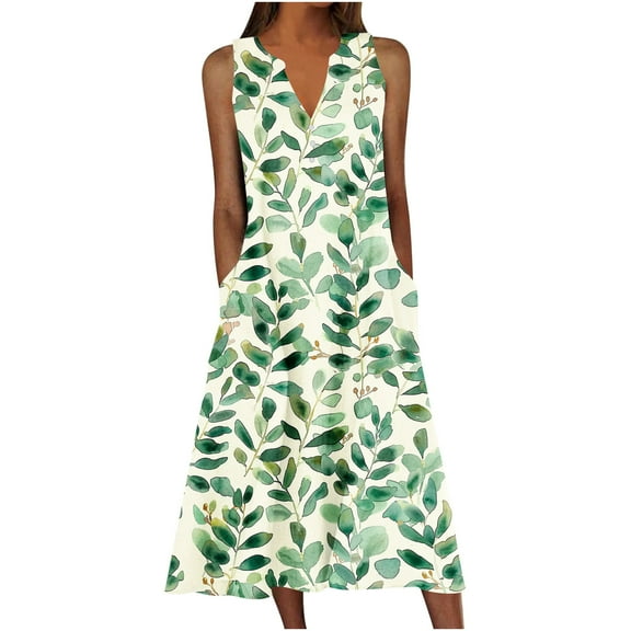 Dresses Under $10! Xqxayjr Maxi Sun Dresses with Pockets for Womens Long Casual V Neck Plus Size Trendy Holiday Vacation Dress Sleeveless Vintage Floral Print Fashion Wedding Guest Dresses