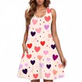 thumbnail image 1 of Dresses Xqxayjr Summer Casual Sundresses with Pockets for Women Knee Length Flowy Swing Midi Tank Wedding Guest Dresses Sleeveless Heart Print A-Line Flare Round Neck Beach Party Dress, 1 of 5
