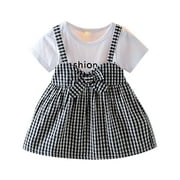 Dresses For Girls Casual Size 18 Months-24 Months Small And Medium Sized Short Sleeved Plaid Princess A Line Dress Girls Clothing
