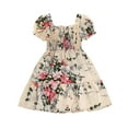 thumbnail image 1 of Dresses For Girls Casual Size 3 Years-4 Years Casual Dress Summer Scoop Neck Short Sleeves Floral Flowy Print Plain Maxi Dress, 1 of 5