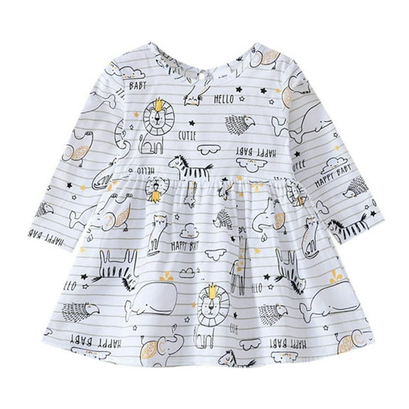 Dresses For Girls Casual Size 5 Years-6 Years Long Sleeve Print Dress Casual Dresses Spring Fall Sundress