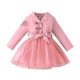 thumbnail image 1 of Dresses For Girls Children Long Sleeve Bowknot Button Dresses Tulle Dress Clothes Baby Girl Dress Pink 4 Years-5 Years, 1 of 7