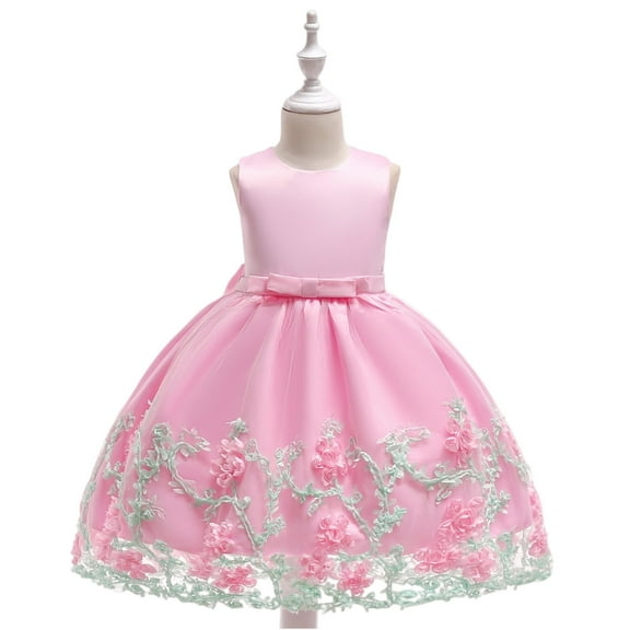 Dresses For Girls Elegant Sleeveless Floral Embroidered Tulle Party Dress with Bow for Weddings Birthdays
