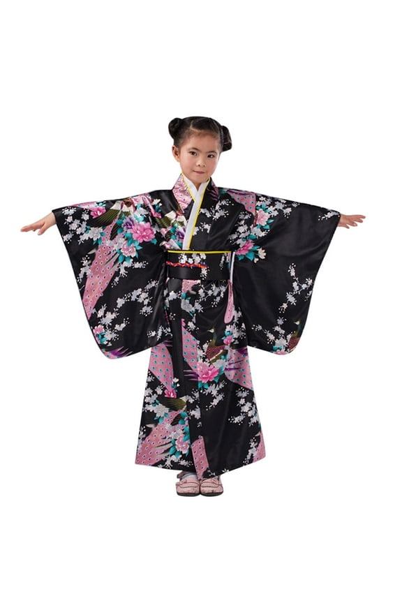 Dresses For Girls Japanese Kids Traditional Robe Clothes Outfits Kimono Skirt Baby Dress Black 6 Years-7 Years