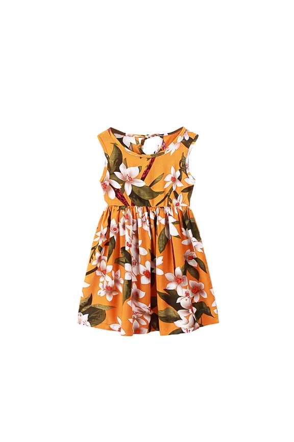 Dresses For Girls Kids Crew Neck Summer Sleeveless Sundress Casual Beach Floral Prints Party Dress Princess Dresses,Size 3 Years-4 Years