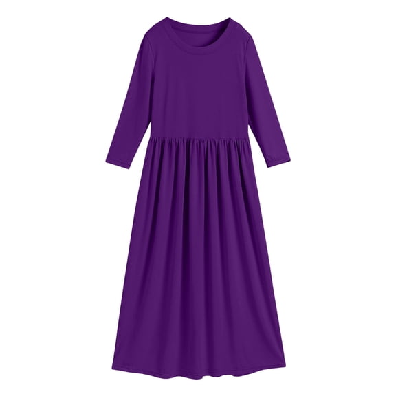 Dresses For Girls Long Sleeve Scoop Neck Soild Loose Casual Daily Wear Long Maxi Princess Dress Baby Dress Purple 3 Years-4 Years