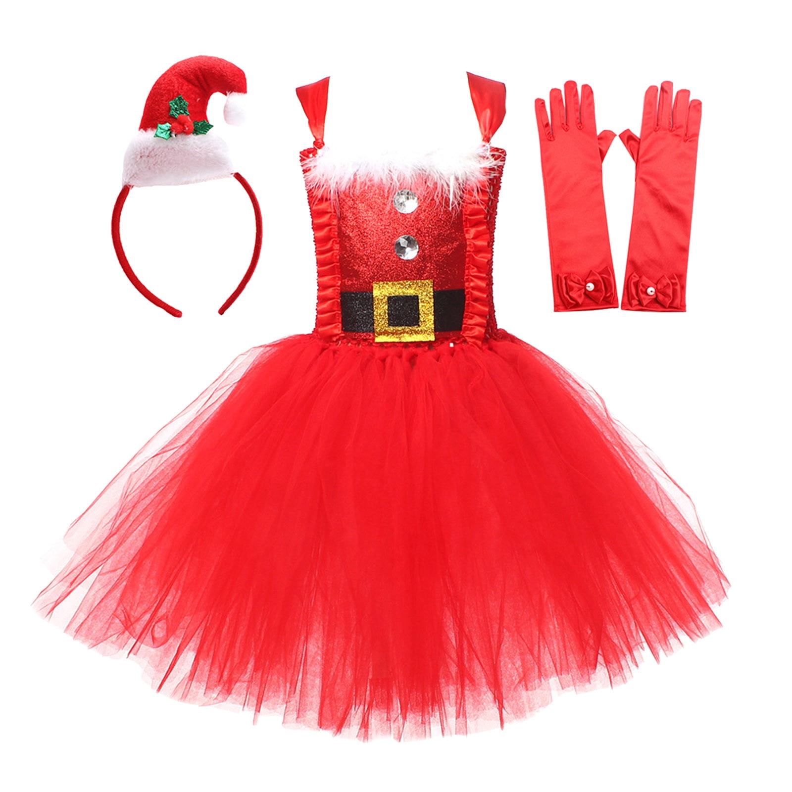 Dresses For Girls Outfits Sets Toddler Christmas Tutu Mesh With Gloves
