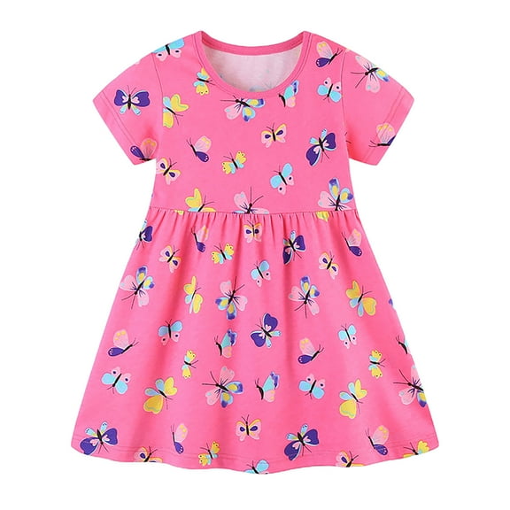 Dresses For Girls Short Sleeve Prints Dress Dance Party Dresses Girls Casual Dresses,Size 5-6 Years