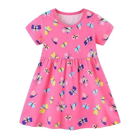 Dresses For Girls Short Sleeve Prints Dress Dance Party Dresses Girls Casual Dresses,Size 5-6 Years
