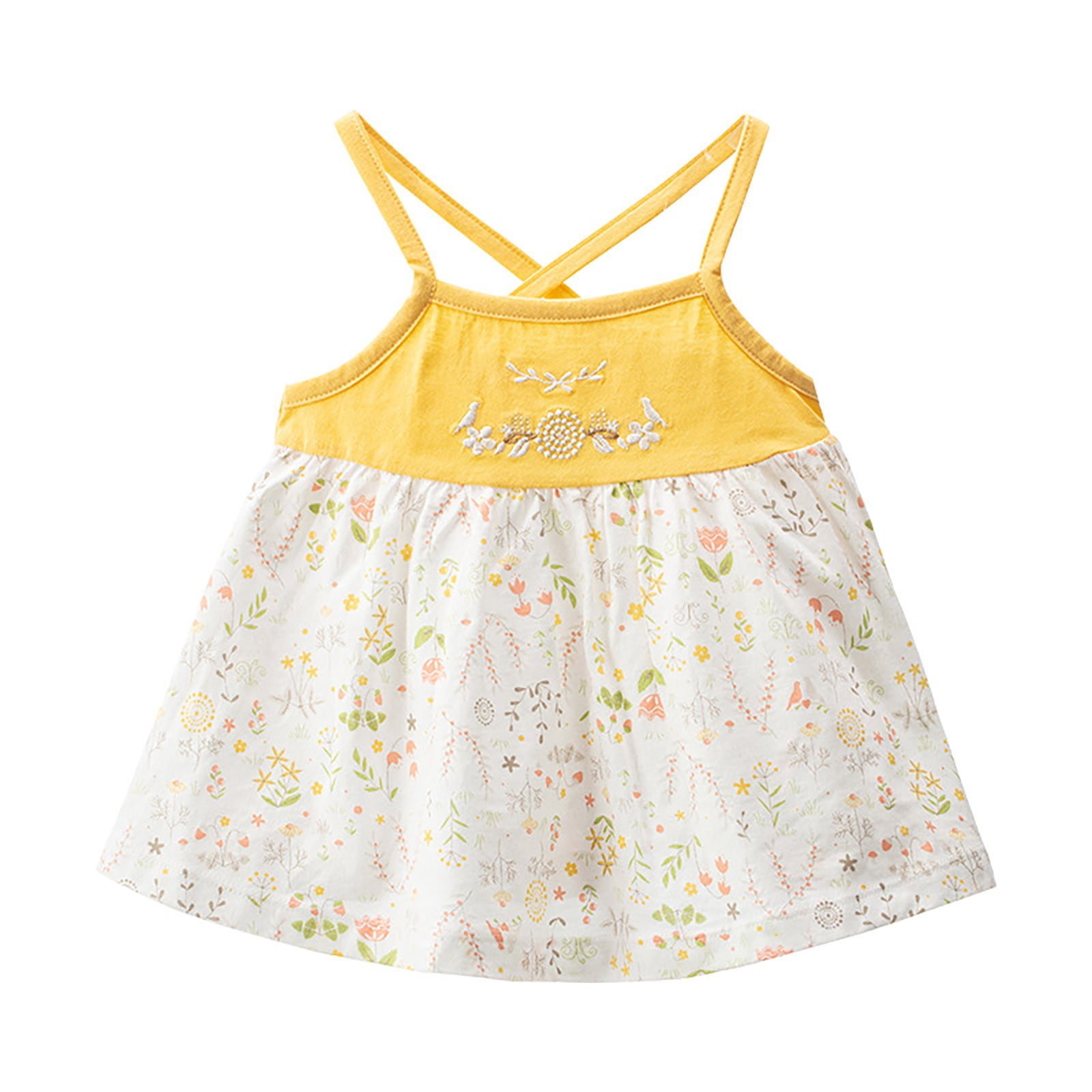 Summer Kids Girls Casual Style Floral Embroidered Collar Short Sleeves Dress