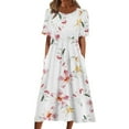 thumbnail image 1 of Dresses For Women 2023 Casual Casual Print Round Neck Short Sleeve Loose Dress Bohemian Beach Dress With Pocket, 1 of 7