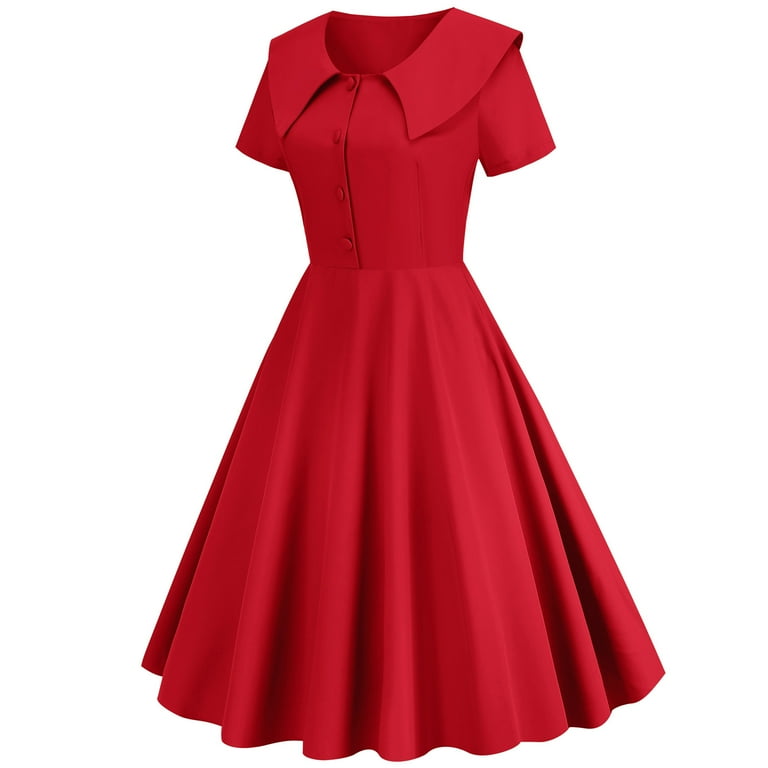 Dresses For Women 2023 Casual Party Casual Solid Short Sleeve 1950S  Housewife Evening Party Prom Dress - Walmart.com