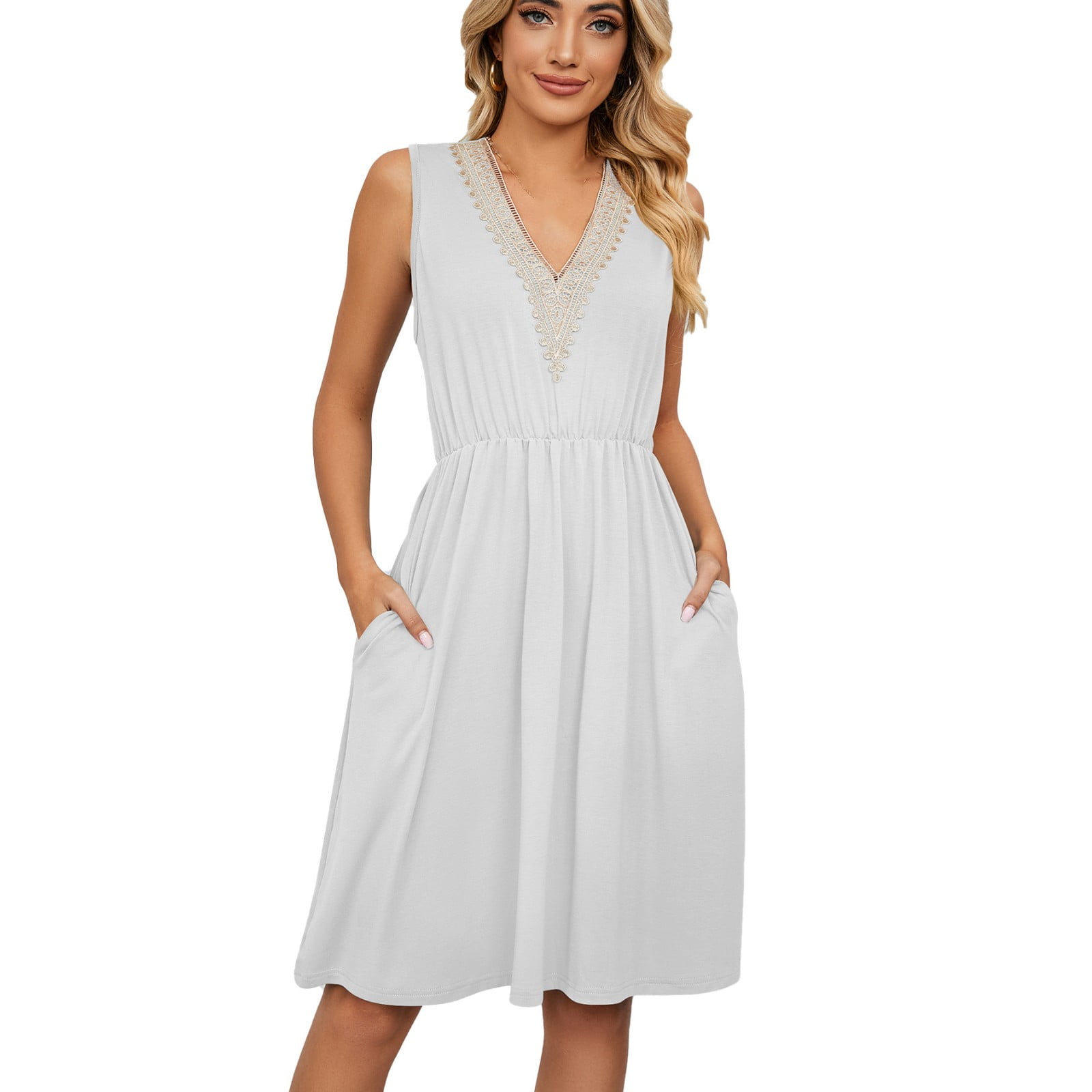 Dresses For Women 2023 Clearance Sleeveless V Neck Dress Solid