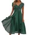 thumbnail image 1 of Dresses For Women 2023 Wedding Guest, Women Sexy Solid Short Sleeve V-Neck Lace Chiffon Mesh Waist Party Dresses Green 1 XXL, 1 of 6
