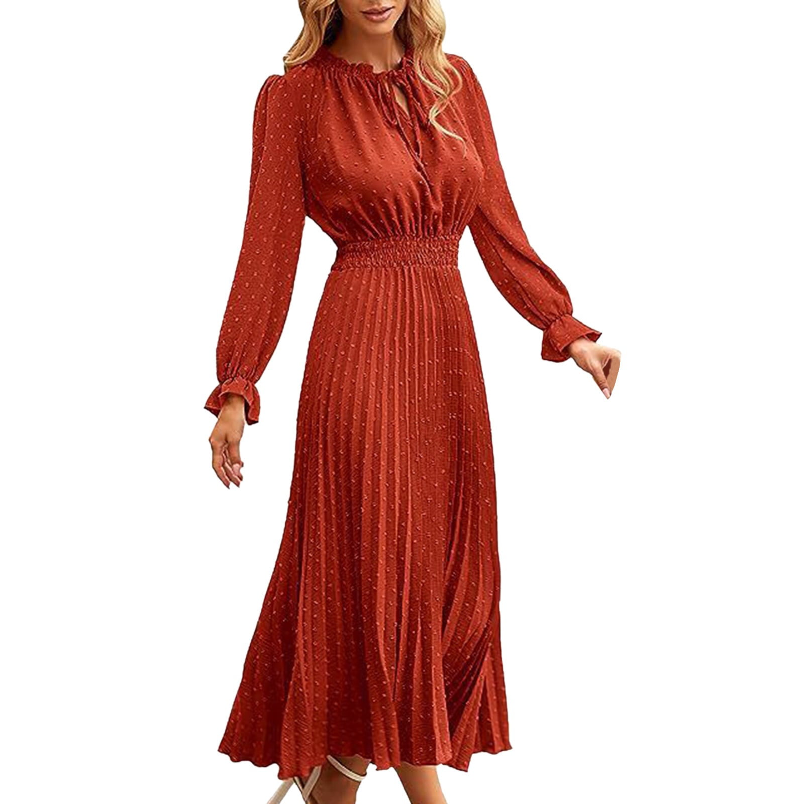 Dresses For Women 2024 Casual Fall Midi Dress Casual Long Sleeve V Neck