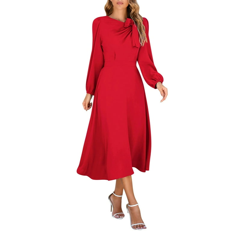 chinese dress ladies MISSKY Women's 3/4 Sleeve Pocket Loose Midi Casual Red Dresses for Women  (XL,Wine) at Amazon Women's Clothing store