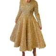 thumbnail image 1 of Dresses For Women 2024 Elegant Sequin Dress Long Dresses Dress Round Neck Long Sleeve Velvet Sparkly Pleated Dress Boho Dresses, 1 of 8