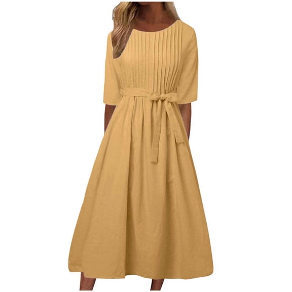 Dresses For Women 2024 Fashion Solid Color Round Neck Long Frock Casual Loose Versatile Long Frock Sweet Womens Clothes