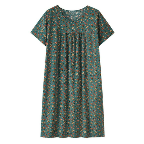 Dresses For Women 2024 Party Floral Silk Short Sleeve Pocketless Nightgown Pajamas Thin Loose Homewear Round Neckline Long Beach Vacation Sundress
