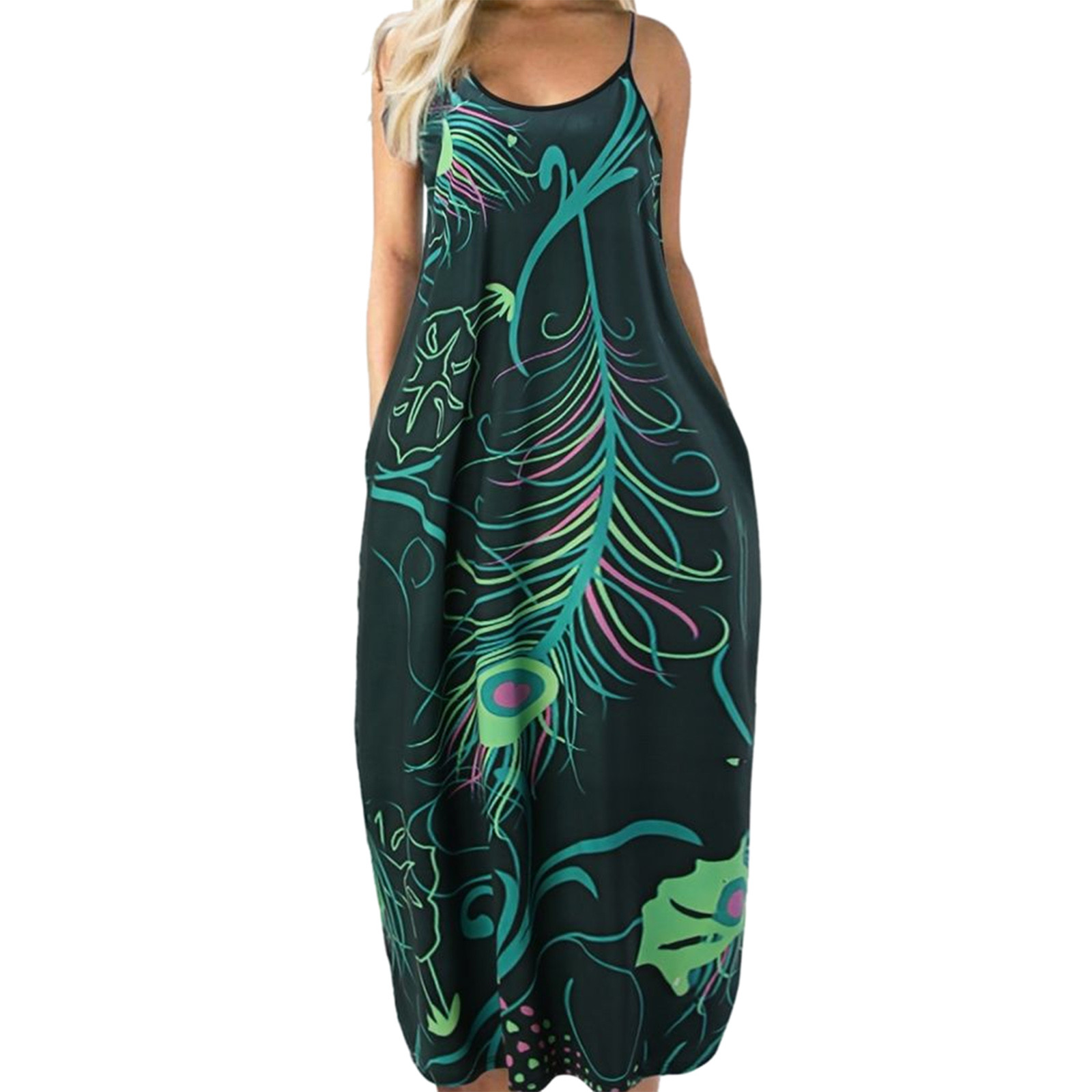 Dresses For Women 2024 Summer Sleeveless Floral Print Loose Long Skirt ...