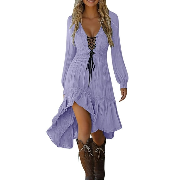 Dresses For Women 2025 Sevevn Women's Fashion Holiday Summer Solid Color Long Sleeve Hollowed Out Party Midi Beach Dress