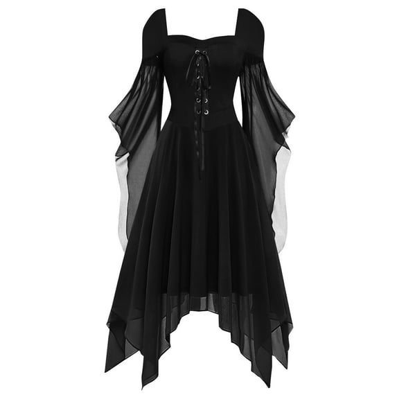 Dresses For Women Plus Size Fashion Gothic Vintage Midi Dress Croset Long Flare Sleeve Irregular Length Dress Short Sleeve Chiffon Dress Party Dress
