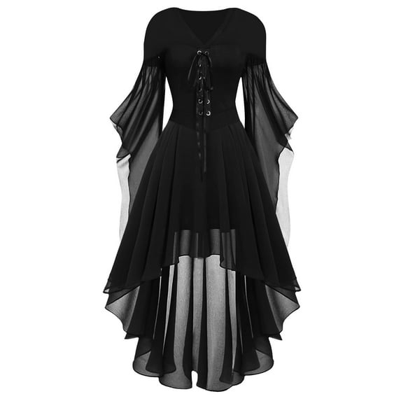 Dresses For Women Plus Size Fashion Gothic Vintage Midi Dress Croset Long Flare Sleeve Irregular Length Dress Short Sleeve Chiffon Dress Party Dress