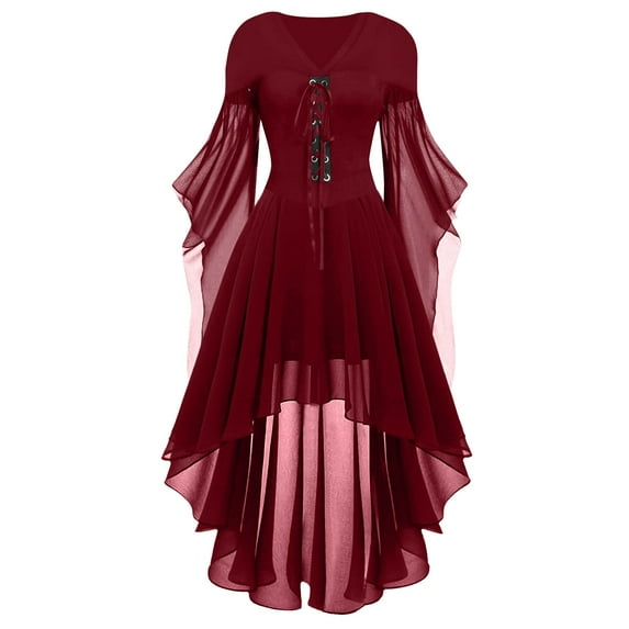 Dresses For Women Plus Size Fashion Gothic Vintage Midi Dress Croset Long Flare Sleeve Irregular Length Dress Short Sleeve Chiffon Dress Party Dress