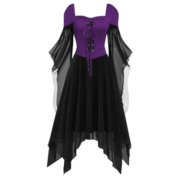 Dresses For Women Plus Size Fashion Gothic Vintage Midi Dress Croset Long Flare Sleeve Irregular Length Dress Short Sleeve Chiffon Dress Party Dress